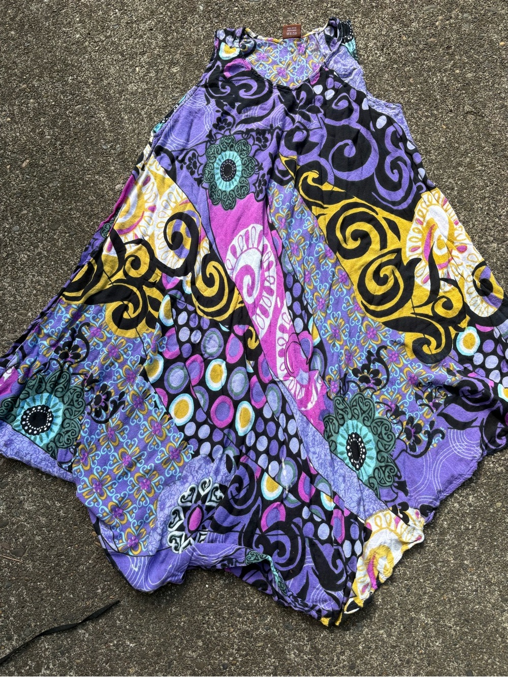 Mudd Purple Patchwork Boho Circle Skirt with Yellow & Teal Accents